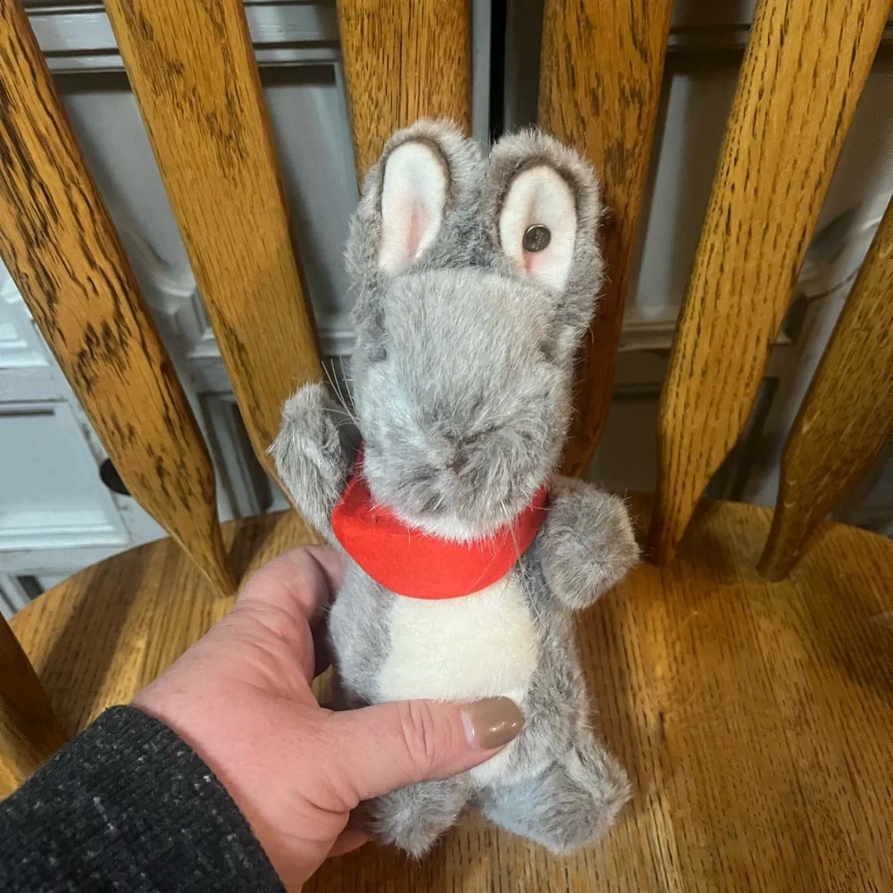 Vintage 80’s Steiff Gray Bunny Toy with Red Collar
